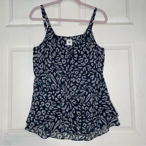 Cabi Purr Leopard Peplum Cami Tank Size Small Blue & White Print Style #5362